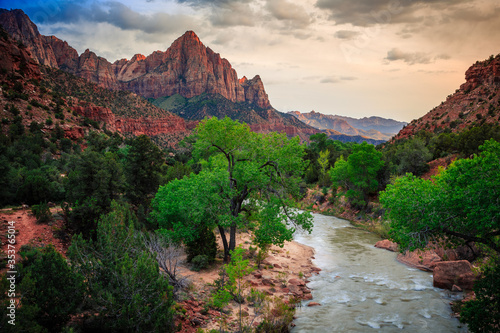 Virgin River and The Watchman Sunset, Zion National Park, Utah photo