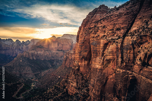 Sunset on Canyon Overlook  Zion National Park  Utah
