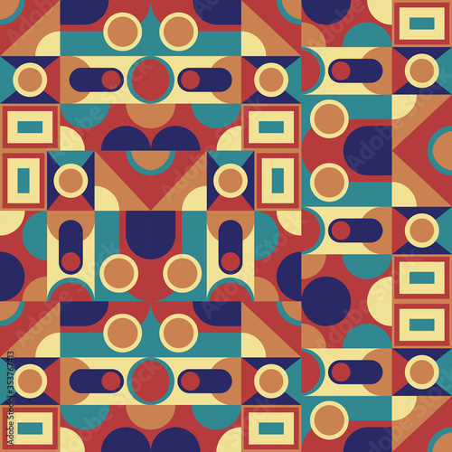 Abstract geometric style retro color vector background. Fabric, carpet, paper ornament design