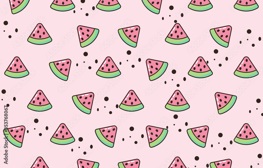 VECTOR ILLUSTRATION OF SEAMLESS PATTERN OF WATERMELON PIECES VECTOR ILLUSTRATION OF SEAMLESS PATTERN OF WATERMELON PIECES