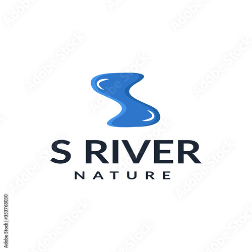 Initials Letter S Shape logo Design with River Silhouette Vector Art blue Color 