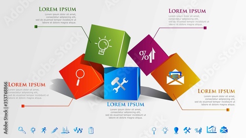 3D Box infographics options template. 
Modern concept design template with 5 options, steps or parts.