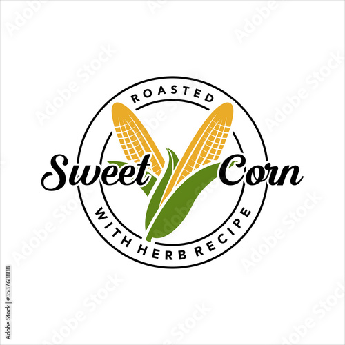 simple sweet corn logo stamp industry, food vector icon and agriculture design template idea