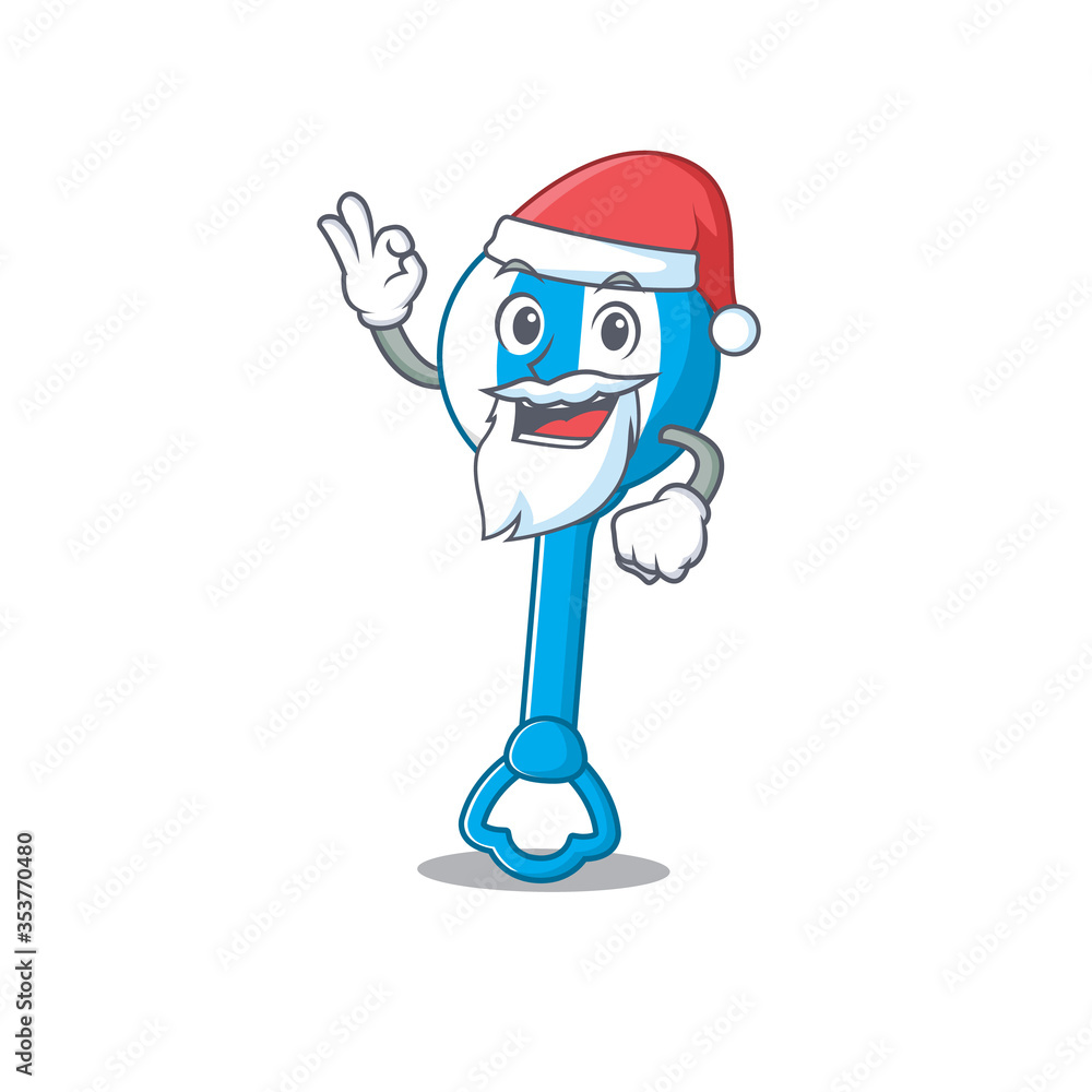 cartoon character of rattle toy Santa having cute ok finger