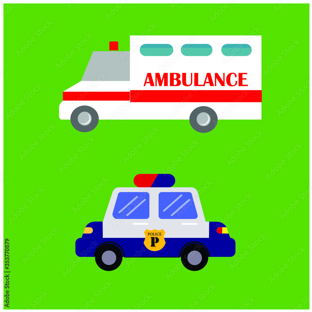 Ambulance and Police Car Flat Vector Icon Ambulance and Police Car Flat Vector Icon
