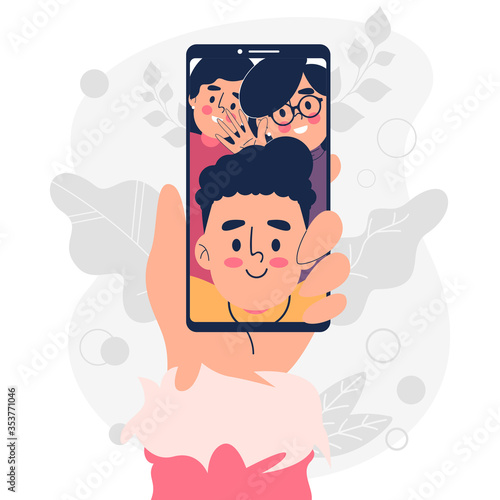 Friends video calling design vector illustration