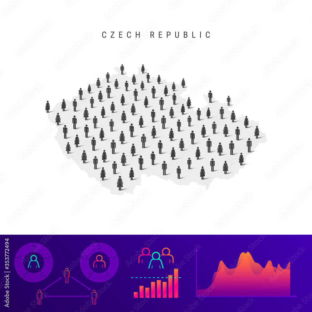 Czech people icon map. Detailed vector silhouette. Mixed crowd of men and women. Population infographics