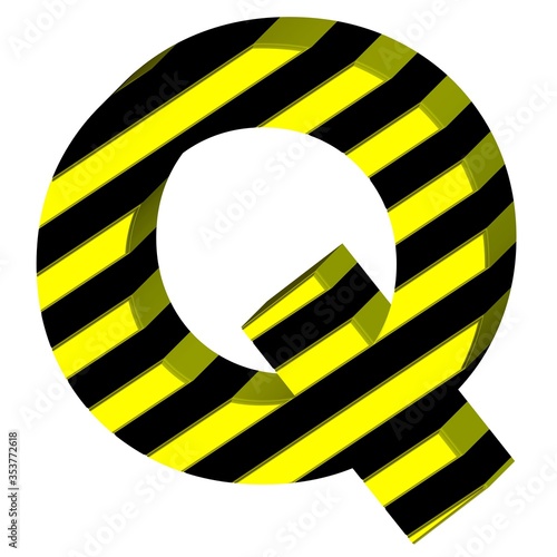 3D ENGLISH ALPHABET MADE OF YELLOW AND BLACK STRIPED WARNING TEXTURE : Q