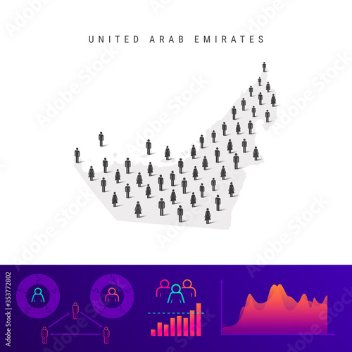 United Arab Emirates people icon map. Detailed vector silhouette. Mixed crowd of men and women. Population infographics