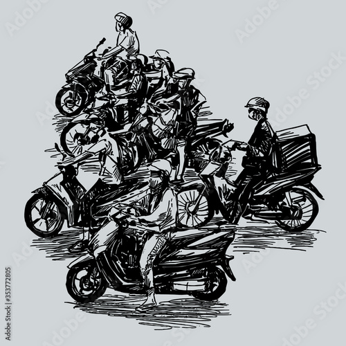 Drawing of the motorcycles struck at traffic light in Ho Chi Minh city 