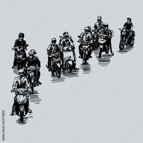 Drawing of the motorcycles struck at traffic light in Vietnam 