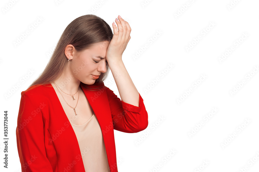 A young business woman against a white background isolated A young business woman against a white background isolated