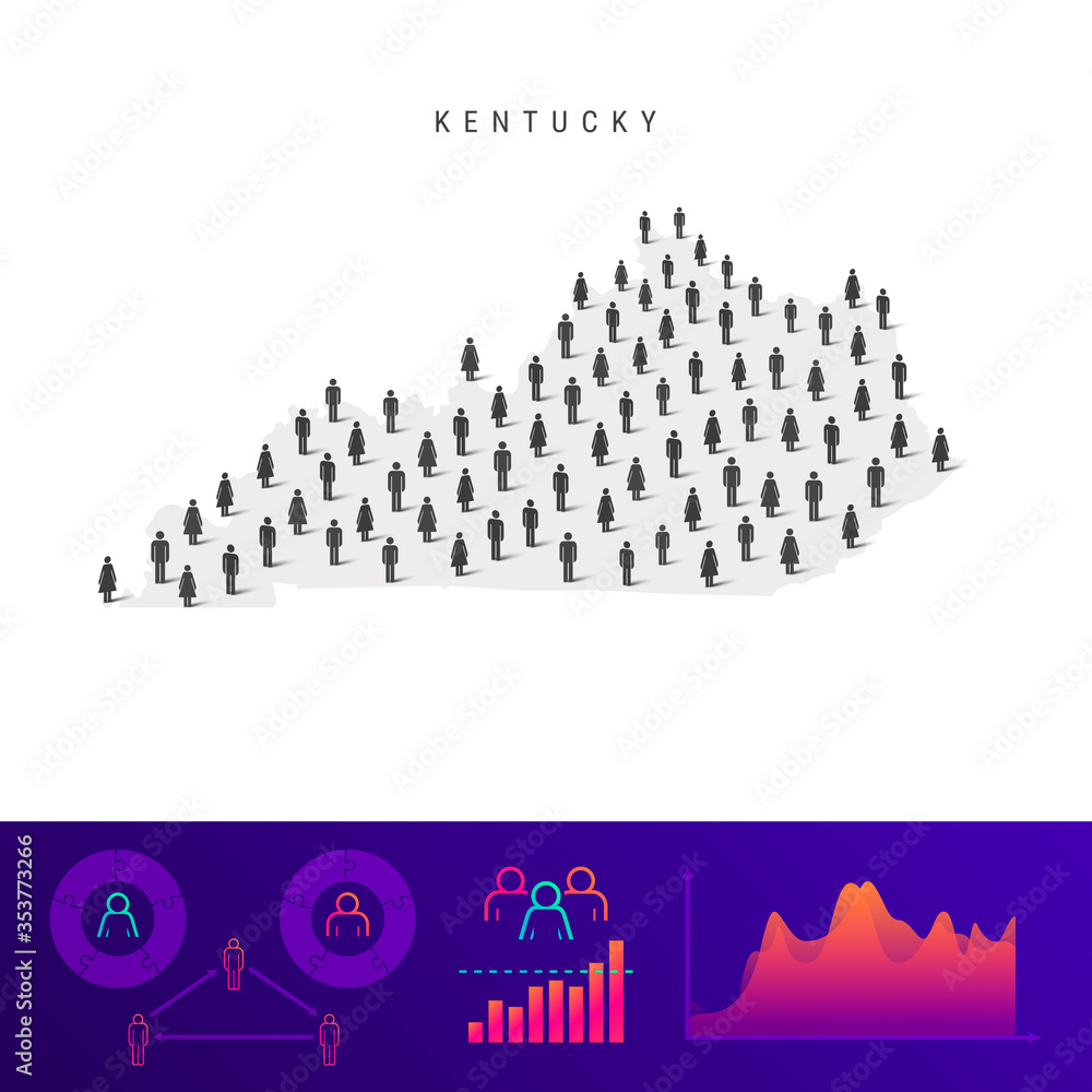 Kentucky people map. Detailed vector silhouette. Mixed crowd of men and women. Population infographic elements Kentucky people map. Detailed vector silhouette. Mixed crowd of men and women. Population infographic elements
