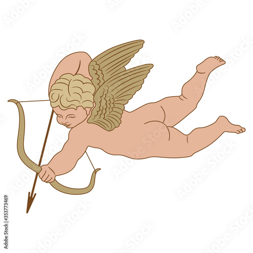 Fototapeta Flying Cupid or Amur with bow and arrow