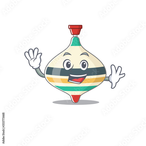 A charming top toy mascot design style smiling and waving hand