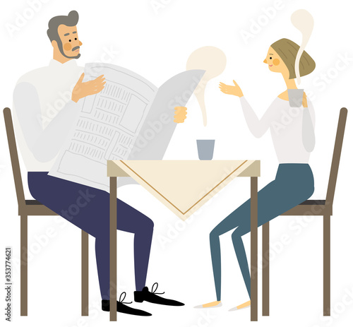 coffee time,朝食,夫婦,朝,イラスト