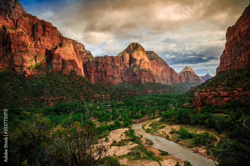 Twilight Hour on Zion Canyon and River, Zion National Park, Utah