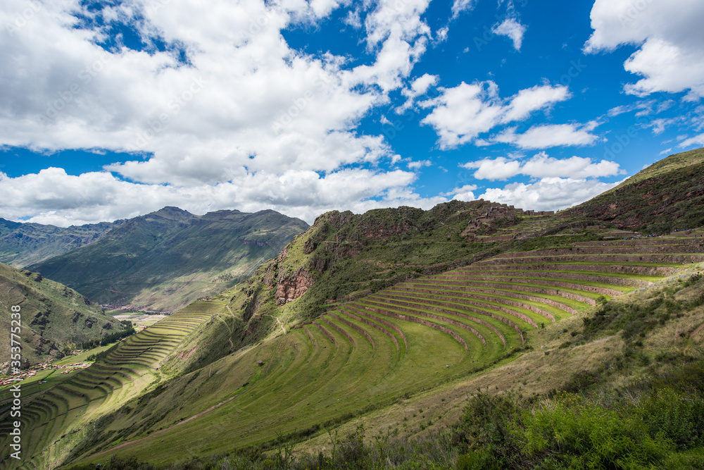 The Sacred Valley and the Inca ruins of Pisac, near Cuzco Peru.