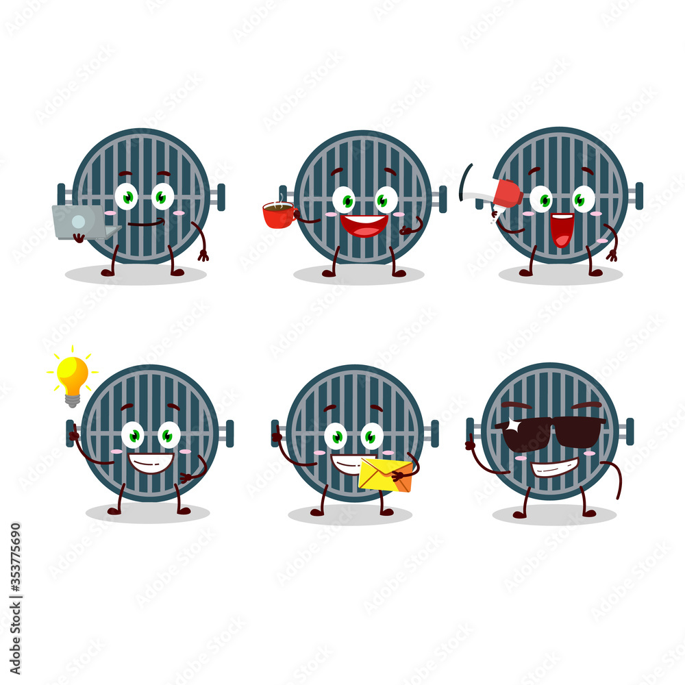 Grill cartoon character with various types of business emoticons
