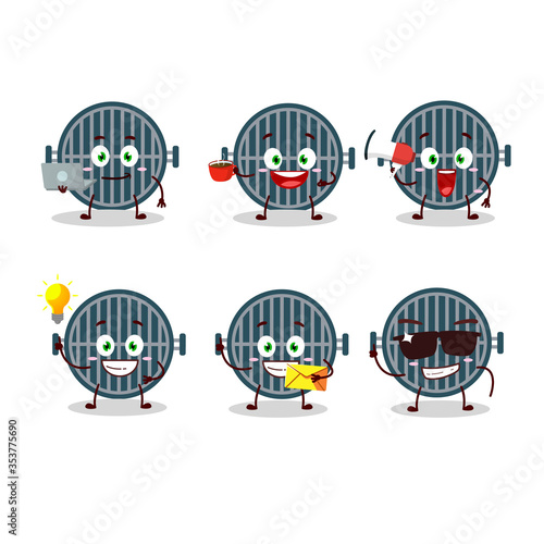 Grill cartoon character with various types of business emoticons