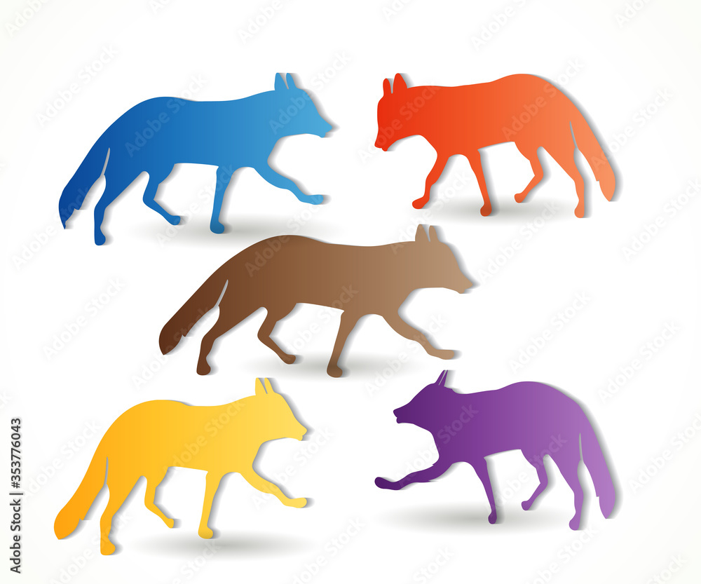 Set of fox ,wolf, coyote, husky, wild dog logo colorful vector image