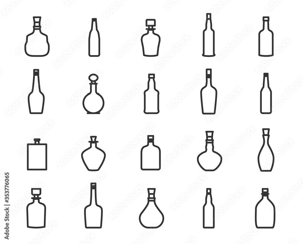 Lines icon set - bottle and beverage Lines icon set - bottle and beverage