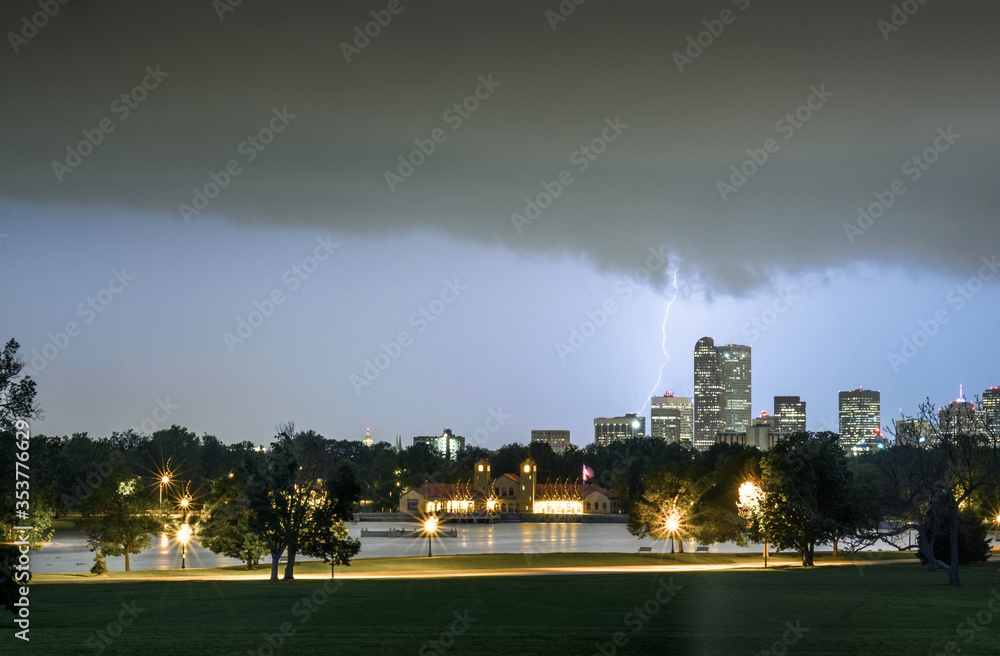 Downtown Denver Cityscape with Lightning