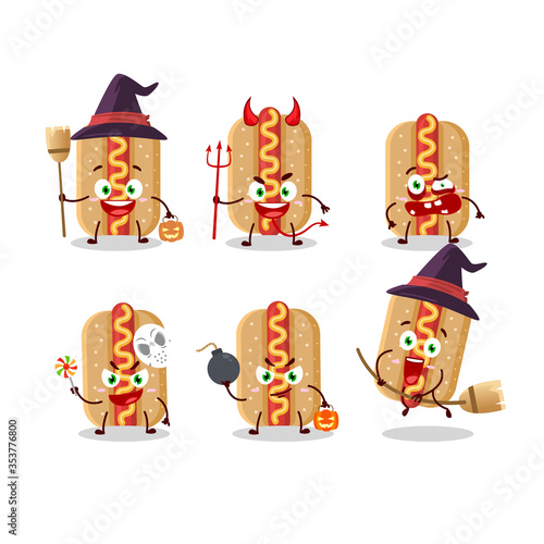 Halloween expression emoticons with cartoon character of hotdog