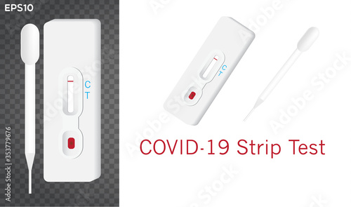 Rapid Covid-19 coronavirus strip test cassette for antibody or sars-cov-2 virus disease in hand and blood test tube epidemic concept Vector Design EPS10