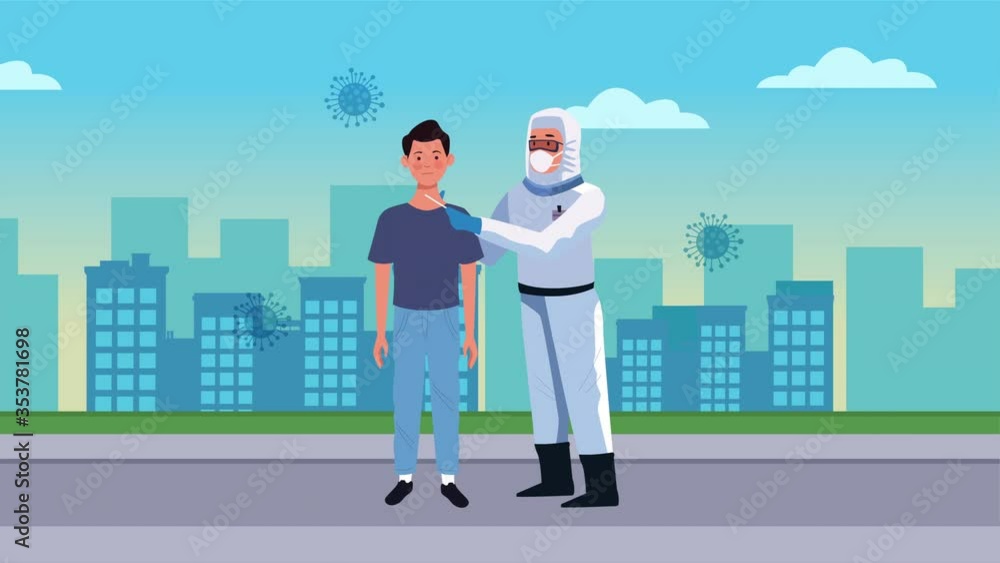 biosafety worker with test covid19 control on the city biosafety worker with test covid19 control on the city