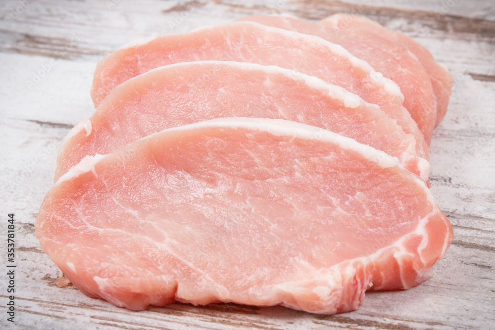 Raw meat pork steaks containing protein for lunch or dinner Raw meat pork steaks containing protein for lunch or dinner
