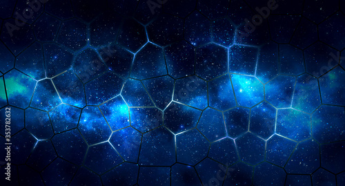 bright abstract illustration of luminous compounds on a dark blue background with stars