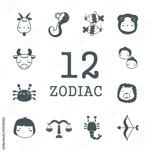12 Zodiac horoscope cartoon charecter