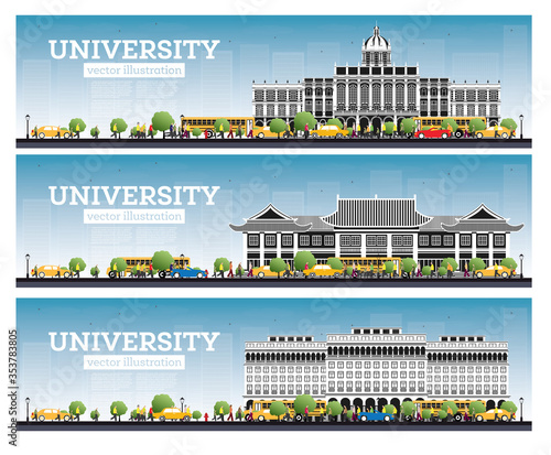 University Campus Set. Study Banners. Vector Illustration.
