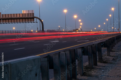 traffic on the bridge at night
