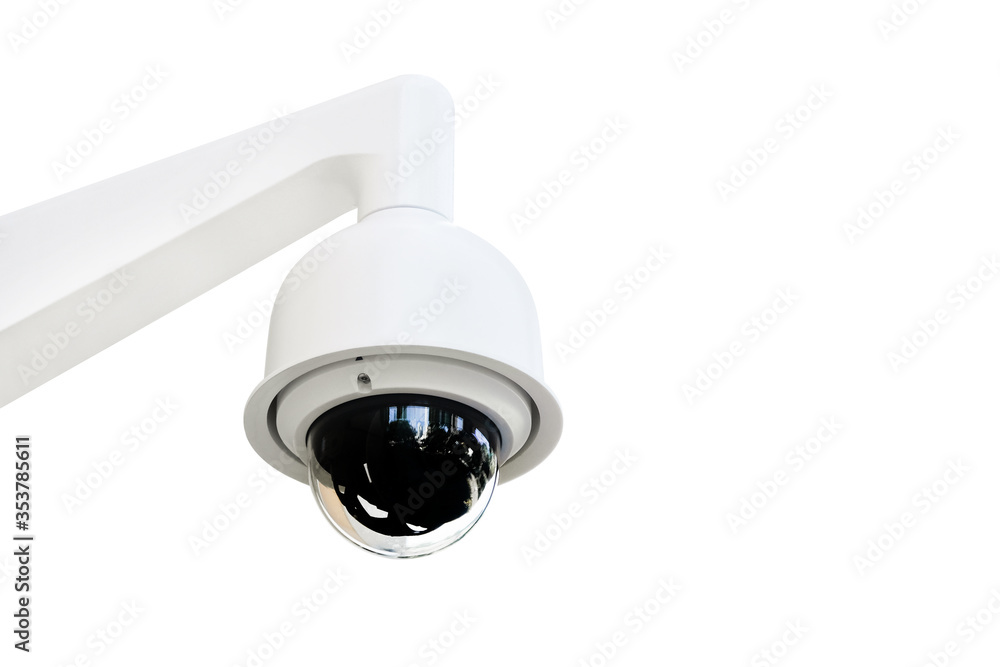 Modern public CCTV camera on wall isolated on white background. Intelligent reccording cameras for monitoring all day and night. Concept of surveillance and monitoring with clipping path copy space. Modern public CCTV camera on wall isolated on white background. Intelligent reccording cameras for monitoring all day and night. Concept of surveillance and monitoring with clipping path copy space.