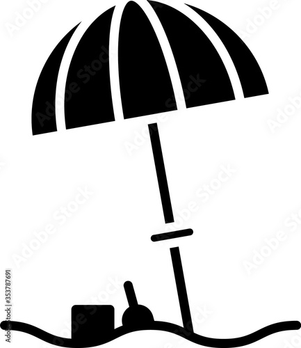 Black Sun protective umbrella for beach icon isolated on white background. Large parasol for outdoor space. Beach umbrella. Vector Illustration.