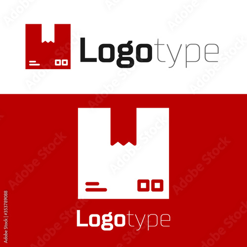 Red Cardboard box with traffic symbol icon isolated on white background. Box, package, parcel. Delivery, transportation and shipping. Logo design template element. Vector Illustration.