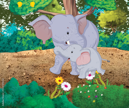 Billede på lærred elephant baby and elephant