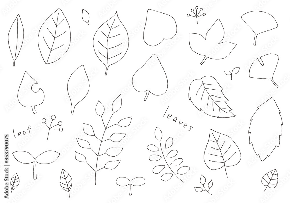 細ペンでラフに描いた葉っぱのイラストセット 細ペンでラフに描いた葉っぱのイラストセット