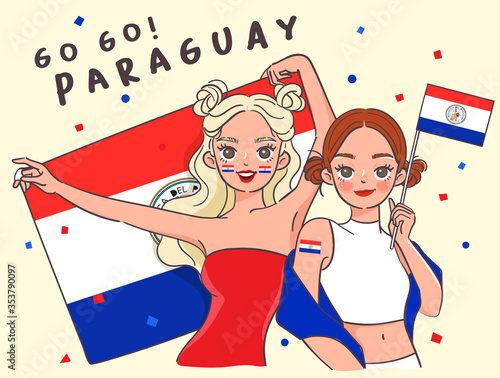 Two pretty girls holding national flag : Vector Illustration