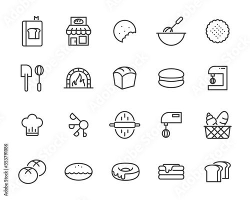 set of bakery icons, bread, pastry, egg