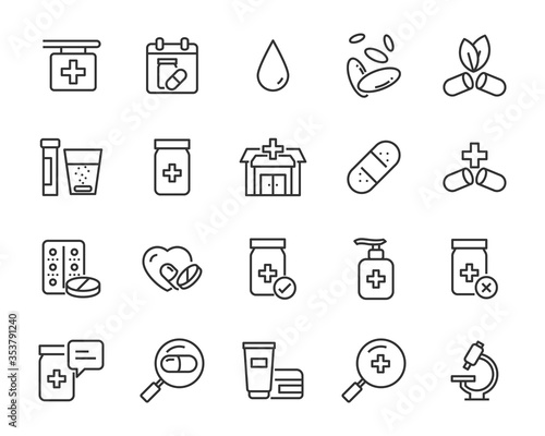 set of medicine icons, medical, pharmacy, drug store
