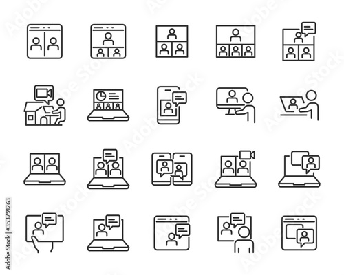 set of online meeting icons, content creator, video conference, zoom