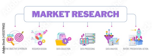 Market research concept banner. Data analysis. Flat vector illustration