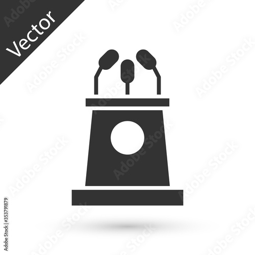 Grey Stage stand or debate podium rostrum icon isolated on white background. Conference speech tribune. Vector Illustration.