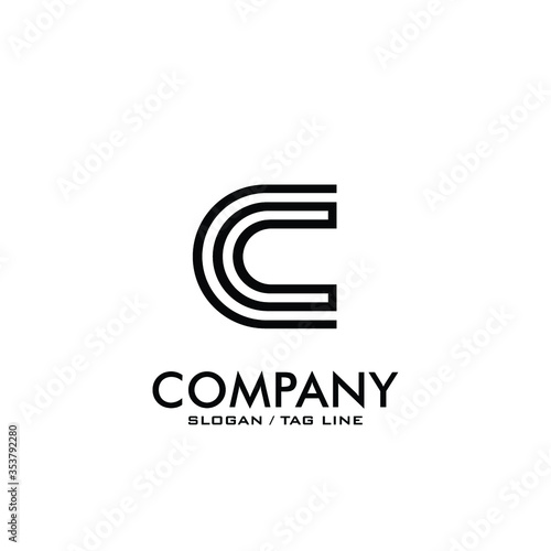 letter C lines logo design vector