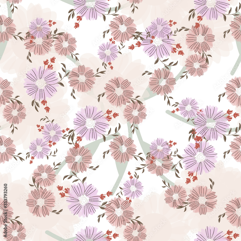Fototapeta premium Seamless pattern with abstract flowers. Creative color floral surface design. Vector