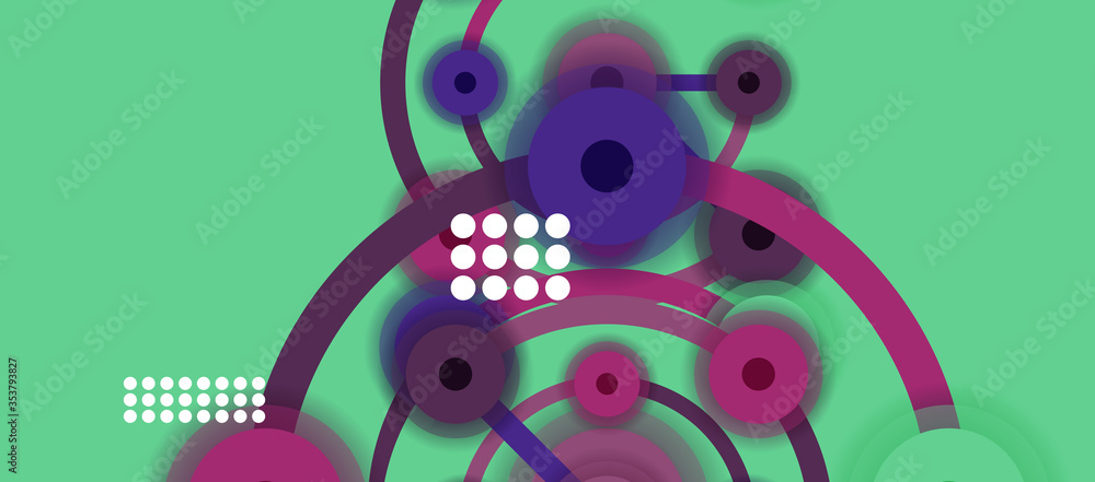 Fototapeta premium Flat style geometric abstract background, round dots or circle connections on color background. Technology network concept.