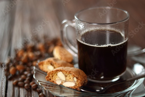 Italian almond biscuits cantuccini and coffee cup